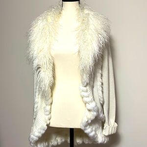 La Seine Feathery Fur-Look Knit Cardigan - Size Small, Cream, Lightly Worn
